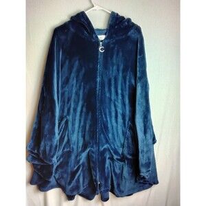 Cozelle Blue Womans One Size Robe Wearable Blanket Full  Zip Hooded Soft  Velour